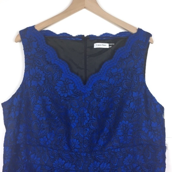 CALVIN KLEIN Dress Lace Short Formal Sleeveless V Neck Scallop Plus Size 18W NWT - Picture 2 of 9